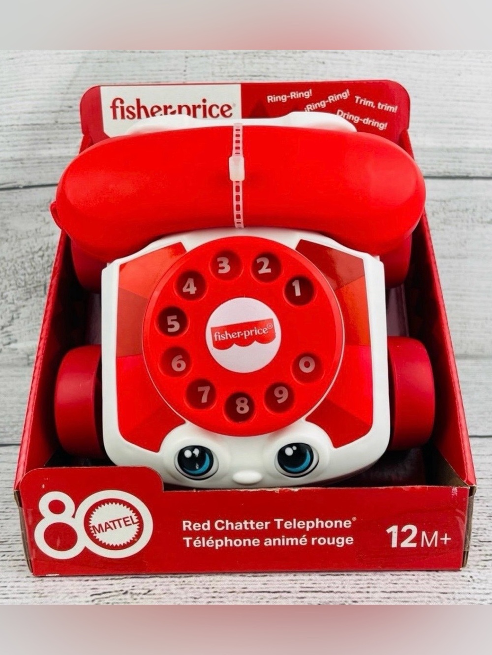 Fisher-Price Red Chatter Play Telephone 80th Anniversary Edition-Pull-Along 12m+